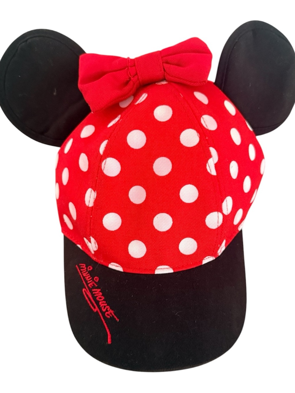 Disney Parks Minnie Mouse Ears Bow Baseball Cap Red Polka Dot Youth 54-56cm
